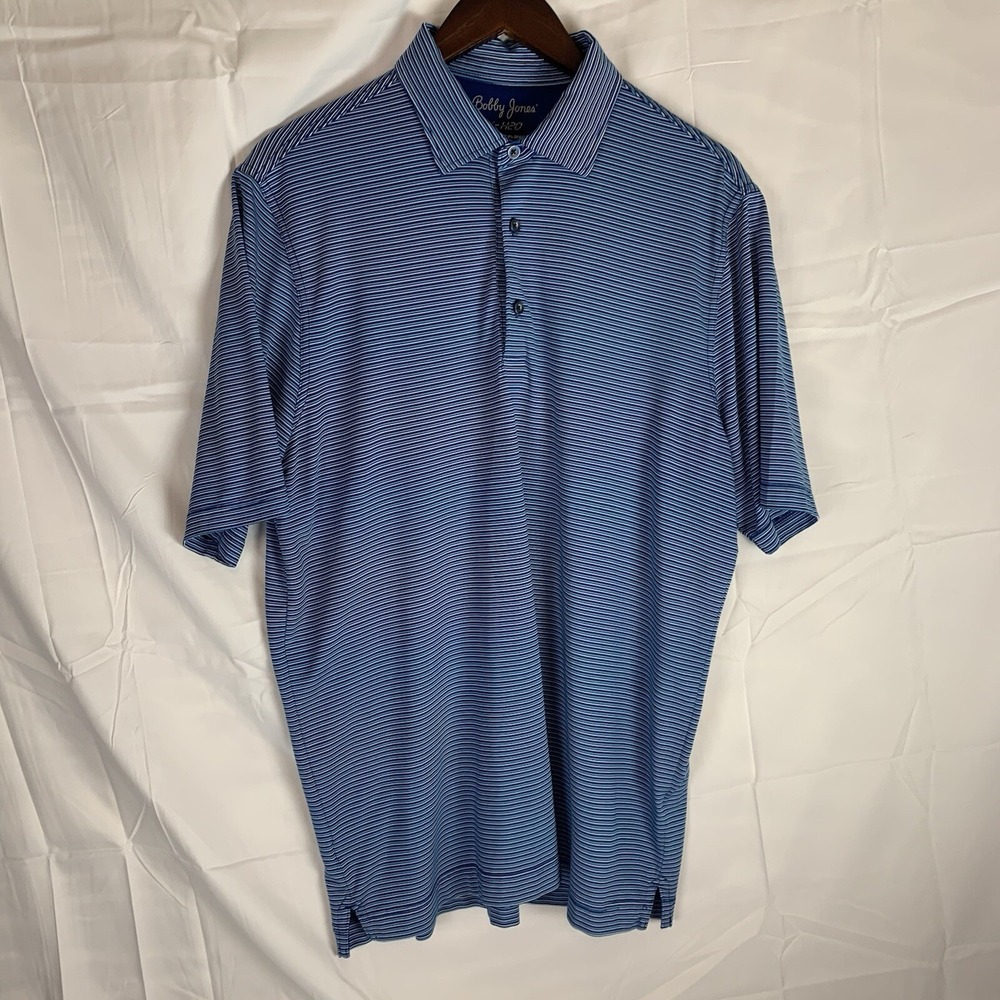 BOBBY JONES X-H20 Blue Striped Golf Polo Shirt‎ Men's Size Medium G